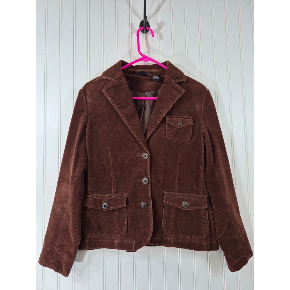 Relativity Womens Brown Corduroy Blazer Jacket Petite Large Pockets Rugged
